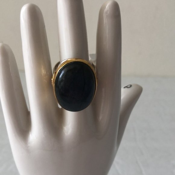 YS INDIA Oval Labradorite Bee Light Blue Ring sterling silver 925 & Brass sz.9 - Picture 6 of 16